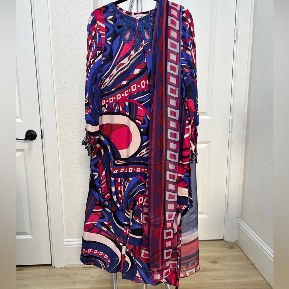 Elegant Blue and Pink Abstract Kurta